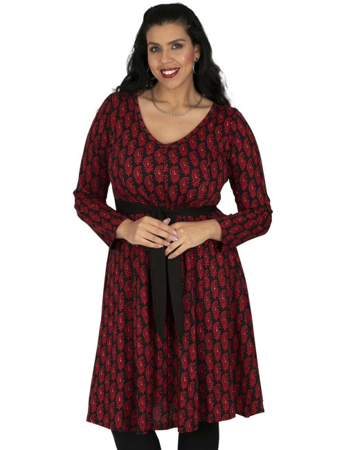 abito-cintura-stampa-rosso-plussize