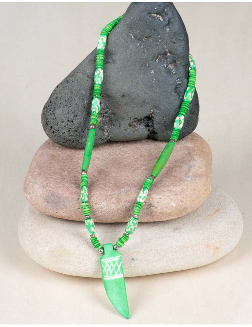 Halskette-Knochen-Grün-Unisex-Hippie-Playa