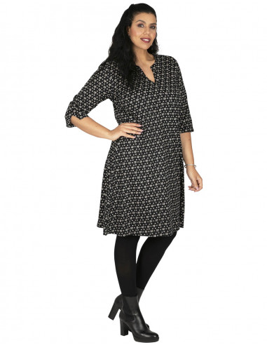 ROP6033D - Vestido Preto Estampado