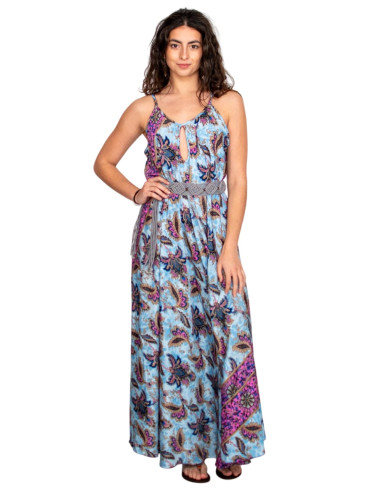 KM2027D - Long light blue silk dress with...
