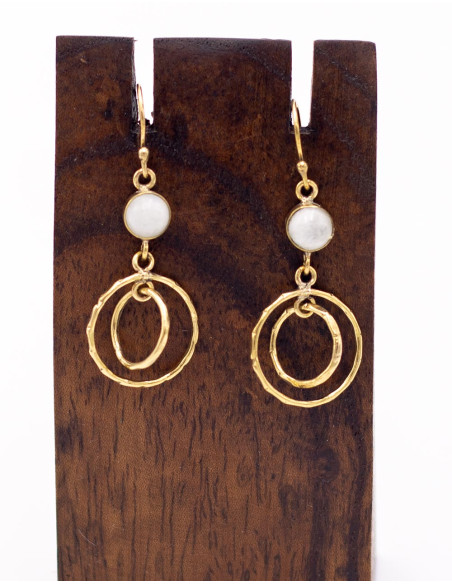 SPE0068 - Brincos de ouro com círculos e pedra mineral feita à mão