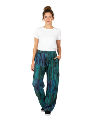 HPA0007M - Pantalon unisexe bohème patchwork bleu et vert 2