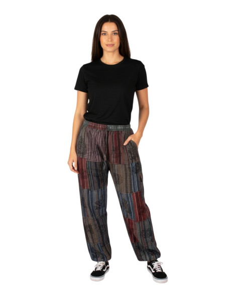 HPA0007M - Calças patchwork unissex, estilo hippie, com motivos étnicos.