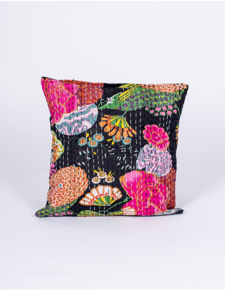 RCJ00322 - Capa de almofada em algodão com estampa floral preta, 40x40