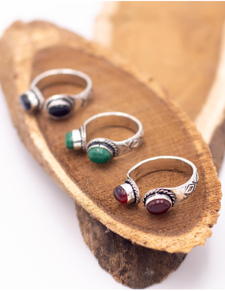 SAN0130 - Kimago Open Handmade Silver Ring with Natural Stones
