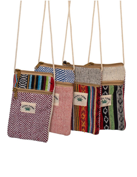 BBA0027 - Sac bandoulière pour téléphone portable en chanvre fait main, fabriqué en Inde Kimago