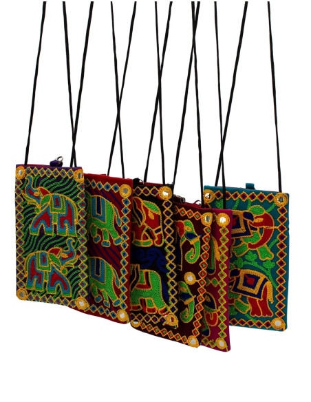 BBA0031 – Ethnische Schultertasche mit gestickten Elefanten, Indien Kimago