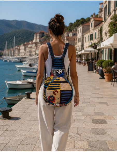 BMH0026 - Sac à dos guitare patchwork bohème en coton indien Kimago